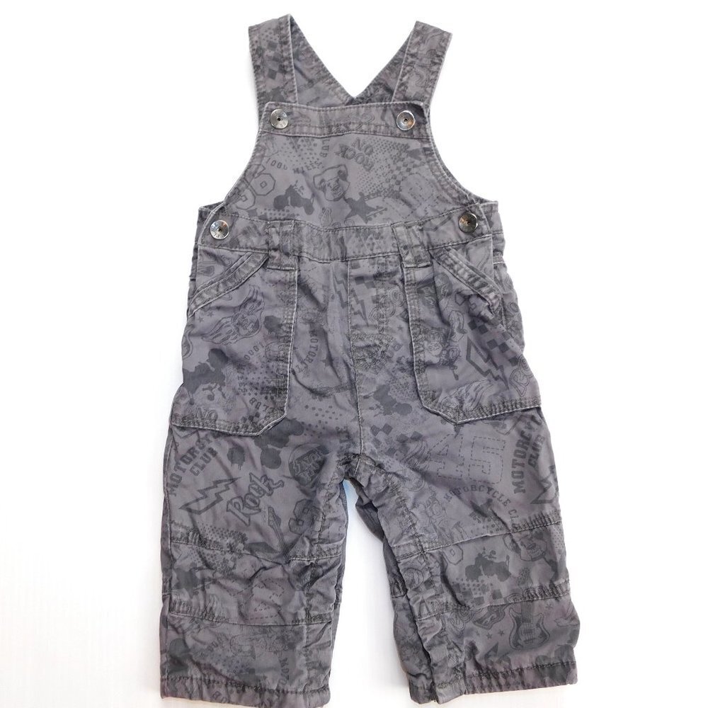 Gray ROCK ON Pattern Jersey Lined Gray Overalls Baby Boy 6-9 Months